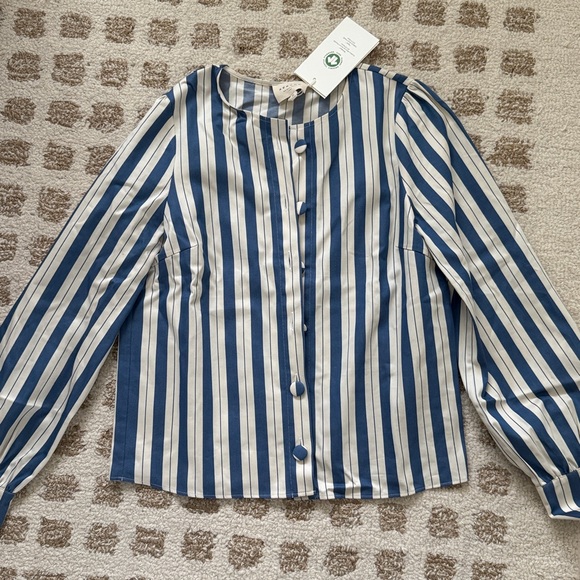 NWT Sézane Celeste Blue and White Striped Blouse Shirt Sz 4 - Picture 3 of 5